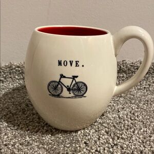 Red and White Ceramic Mug with Bicycle Design